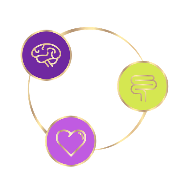 Three Brains emblem: brain, heart, and gut in unity